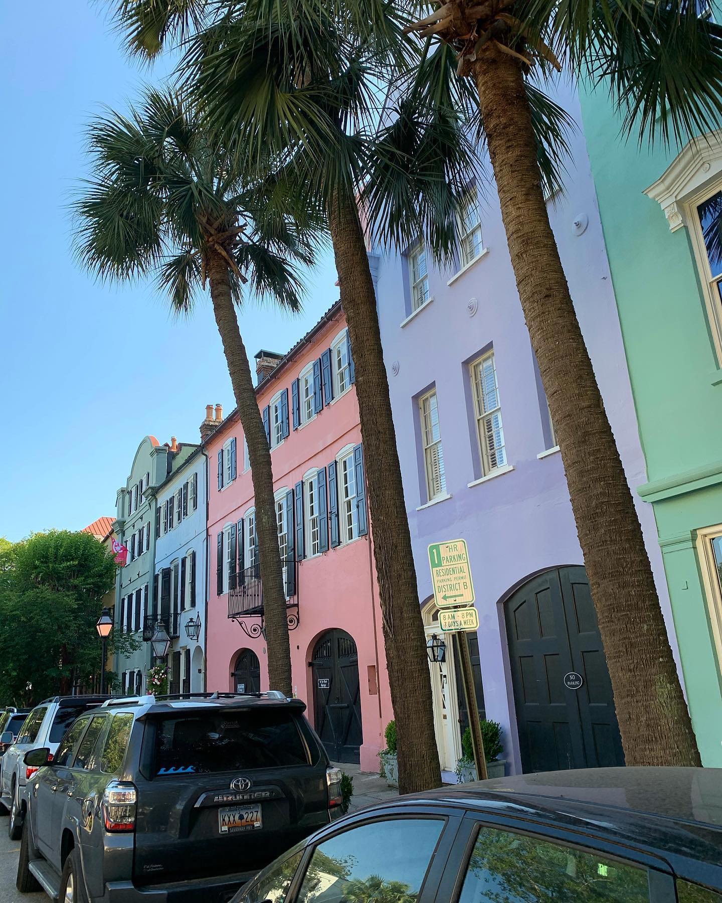 Rainbow Row, in Charleston with its famous pastel colored houses