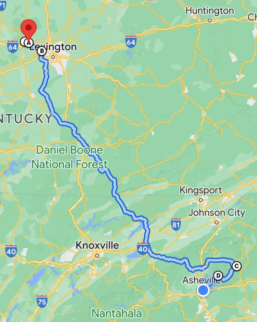 Day 2 and 3: Frankfort KY to Asheville NC