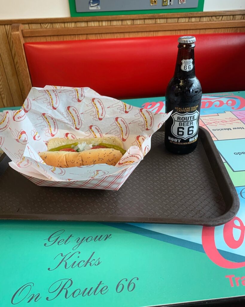 Route 66, Chicago to Springfield: a great hot dog and a fresh root beer