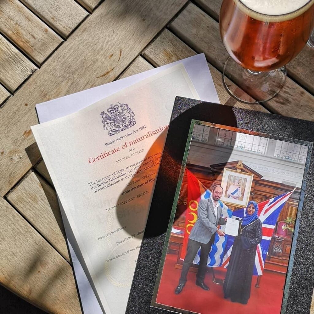 Celebrating attaining my British Citizenship at the Albion in 2018