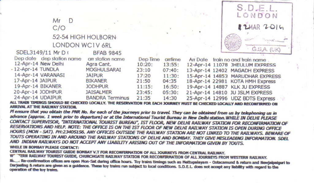 India by train: my original Indrail pass plan