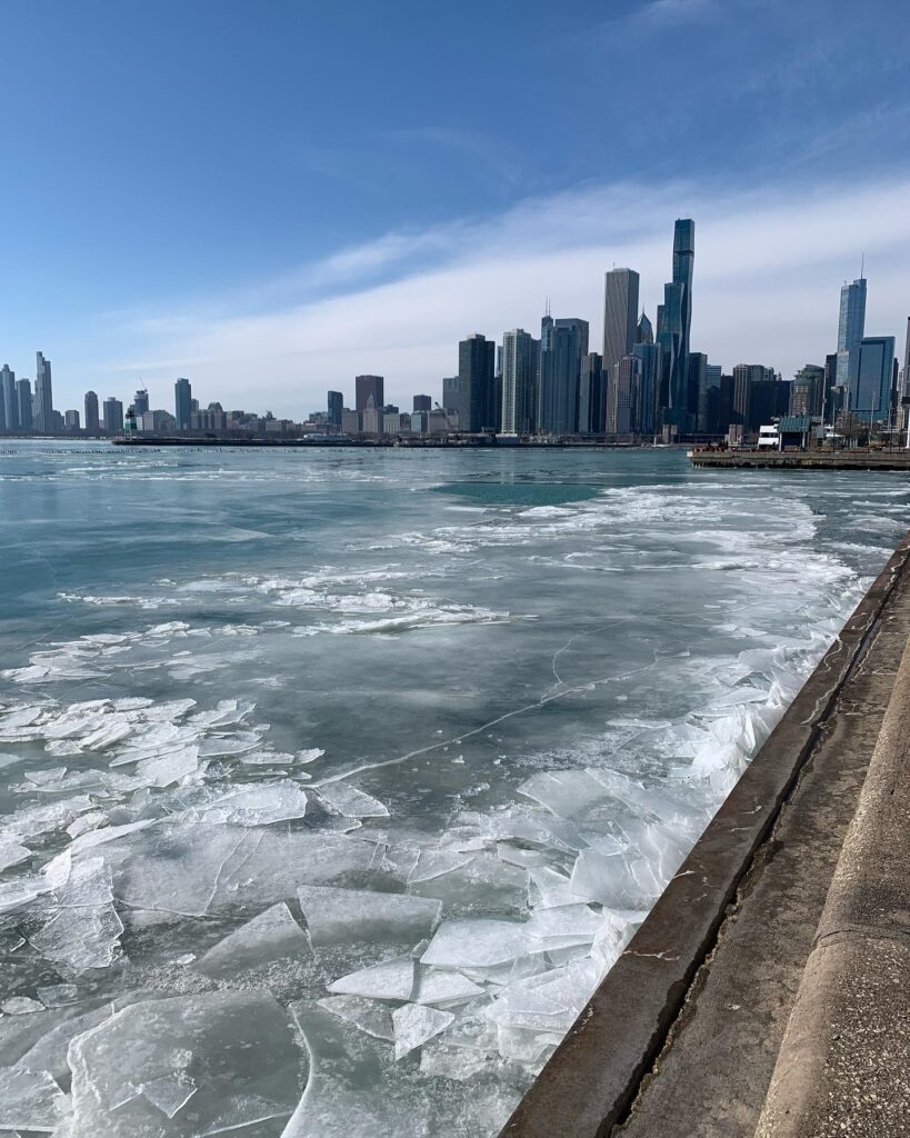 Winter in Chicago - Lake Michigan frozen from the Navy Pier