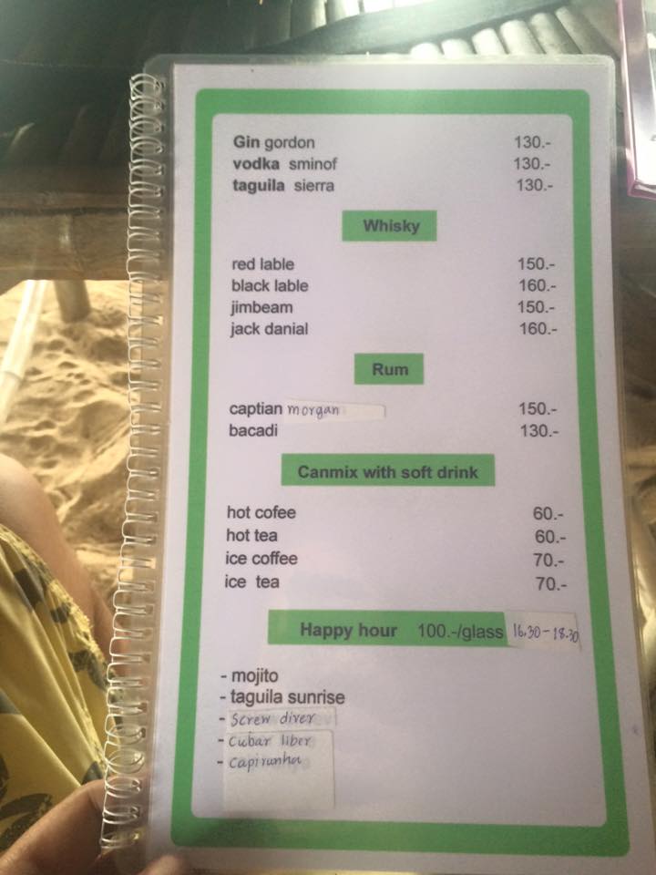 Backpacking in Thailand: A fun menu in a restaurant