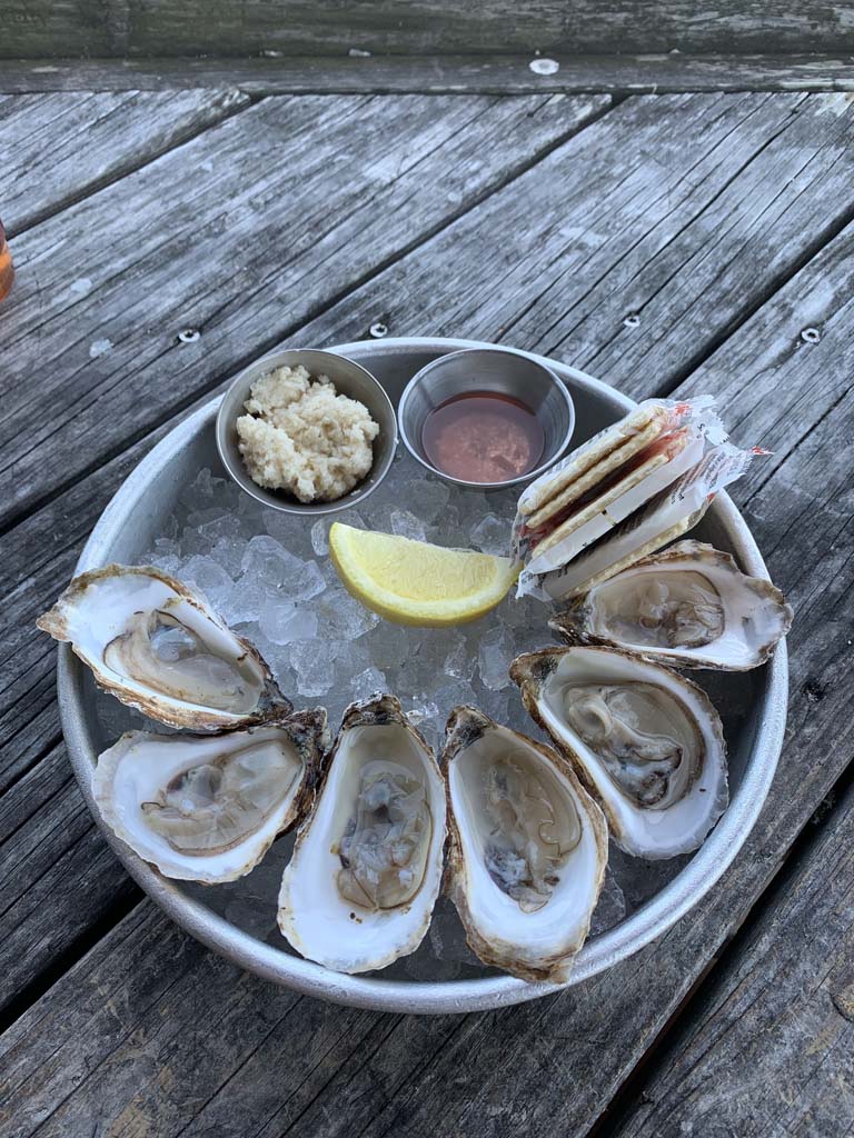 Oysters on the half shell at Bowens Island Restaurant, Charleston
