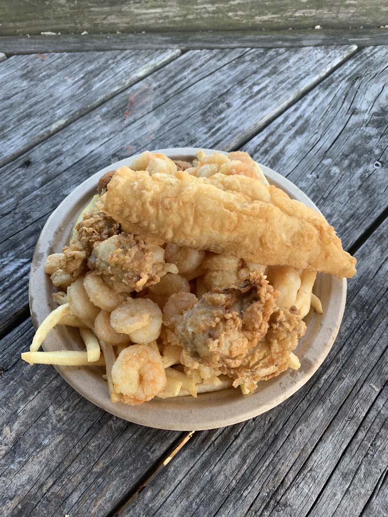 The seafood platter at Bowens Island Restaurant, Charleston